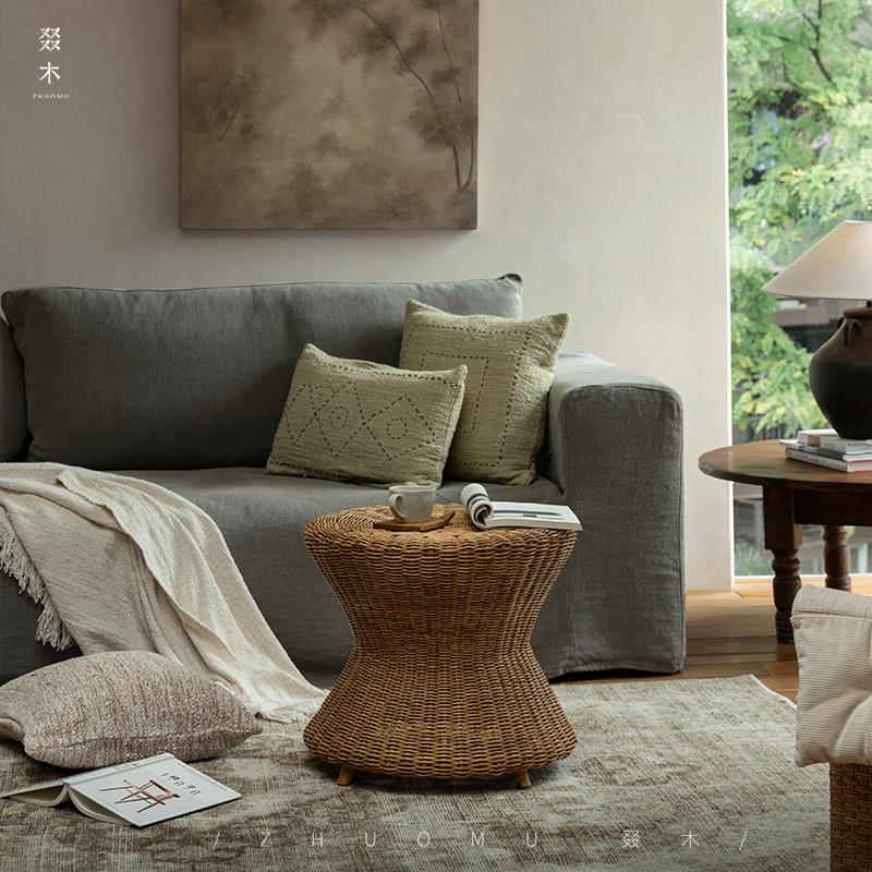 叕木|东南亚藤艺/印尼手工藤编日式覆古风边角几杂志置物架圆茶几