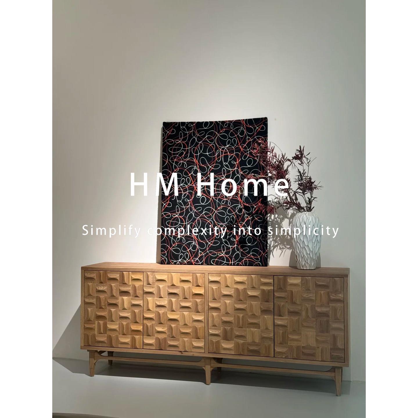 中古风实木雕刻餐边柜覆古侘寂风客厅家用设计师款收纳柜轻奢边柜