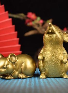 黄铜紫铜实心招财生肖鼠办公室书房桌面小摆件文房镇纸家居工艺品