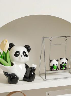 网红荡秋千熊猫小摆件创意办公室桌面可爱治愈玄关装饰品解压女生