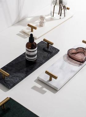 小西家北欧风天然大理石托盘首饰盘甜品盘浴室置物盘家居装饰摆件