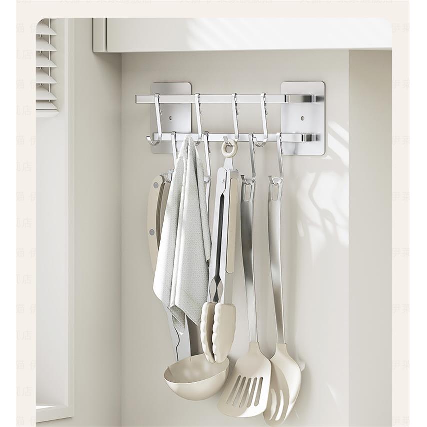 厨房挂钩双层排钩免打孔挂杆壁挂架厨具勺子铲子不锈钢置物架