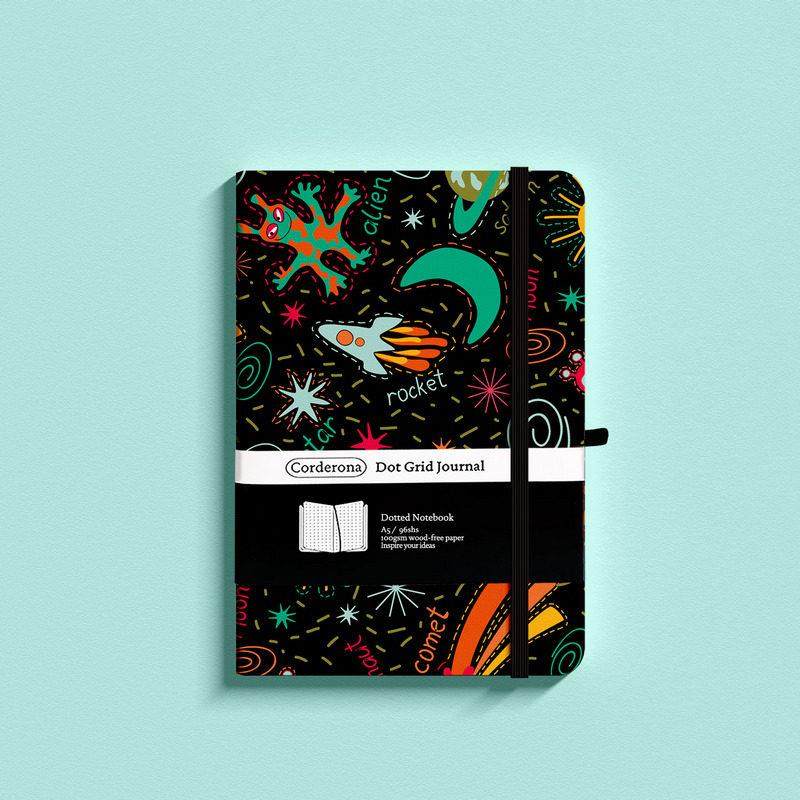卡通太空点阵子弹笔记本A5硬面外星人绑带计划记事送礼Bujo手帐本