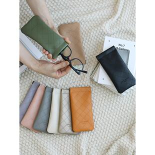 环保pu皮菱格纹简约眼镜墨镜保护袋防尘自动闭合收纳袋便携笔袋