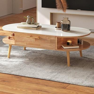 实木茶几2025新款客厅家用小户型仿岩板钢化玻璃原木茶几带抽屉