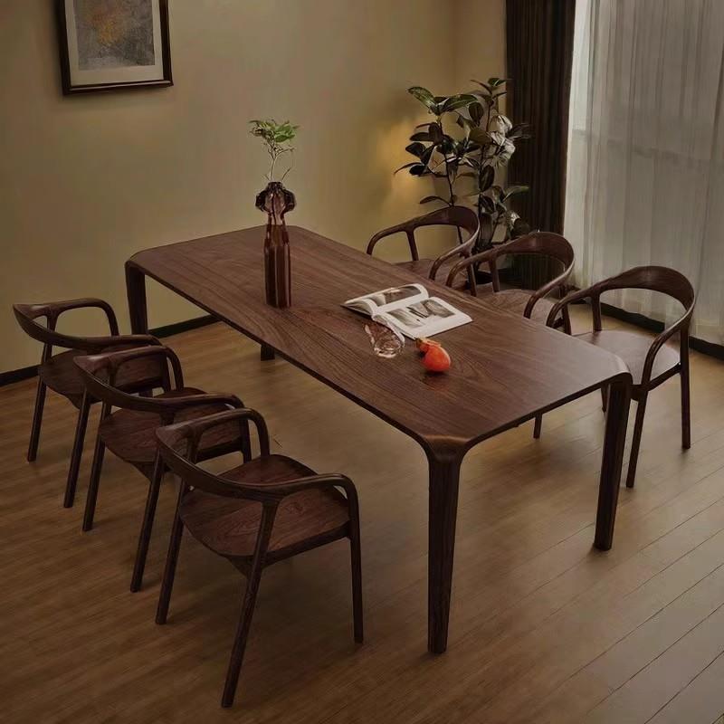 北美黑胡桃木餐桌实木长方形覆古吃饭桌家用原木榫卯茶桌书桌一体