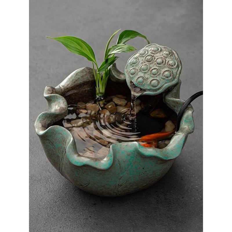 中式陶瓷循环流水摆件转运玄关客厅办公室招财桌面电视柜开业礼物