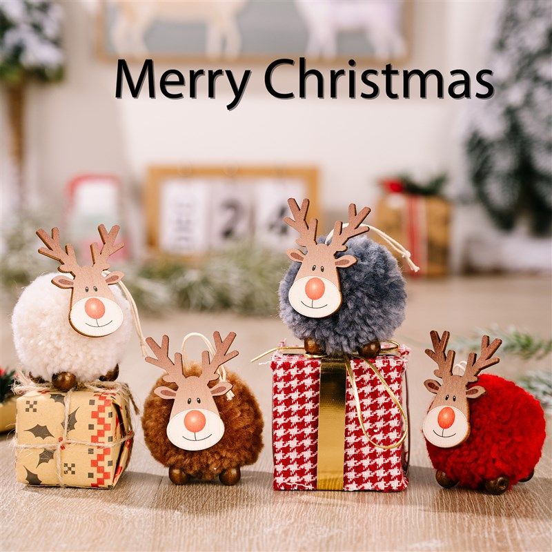 速发新款耶诞节装饰用品大号羊羔绒球麋鹿耶氛节日气件挂诞树可爱