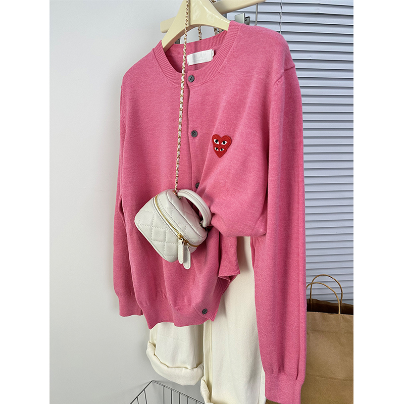 速发低圆领粉色毛衣2025绣款刺开春衫装 粘胶纤维长袖外套