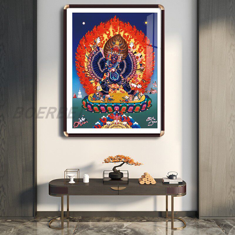 速发大威德金刚唐卡藏画壁族画贡手绘装饰热西藏佛像背景挂画带框