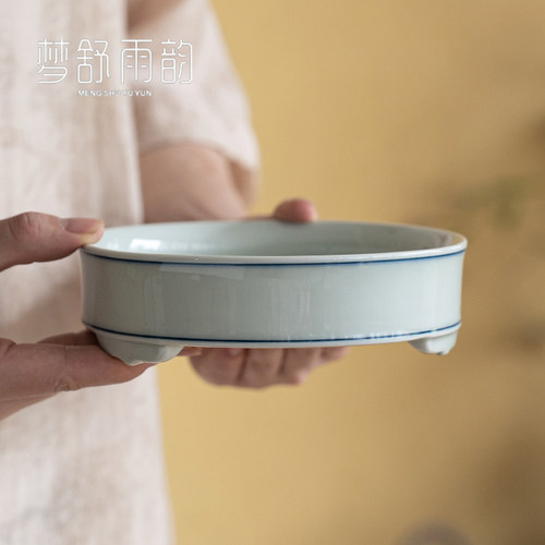 速发仿古手绘双线三足具承盘瓷茶陶干泡台茶承壶托养壶垫茶壶茶道