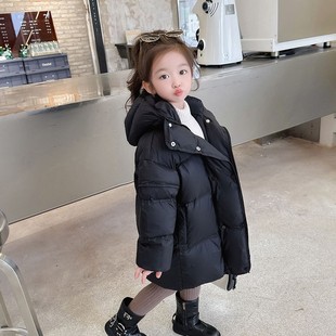 宝宝纯色现货羽绒服小童中长款连帽双排扣儿童女宝洋气白鸭绒过膝