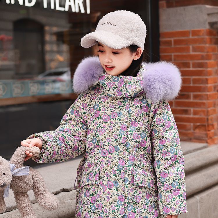 女童羽绒服冬装2024新款韩版洋气中大童女孩加厚保暖羽绒碎花外套
