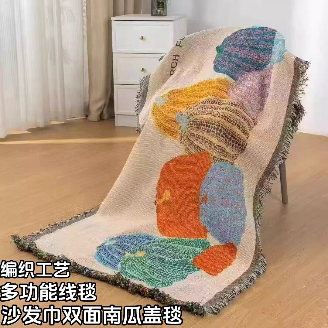复古款提花沙发巾罗曼蒂克多功能线毯卡通花卉图案防滑耐磨可机洗