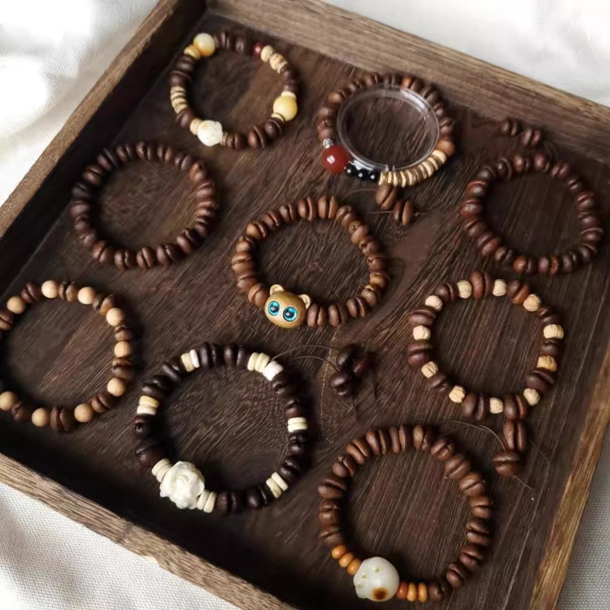 咖啡豆手链diy云南模型饰品装饰挂饰摆件百香籽手串精品纯熟日晒