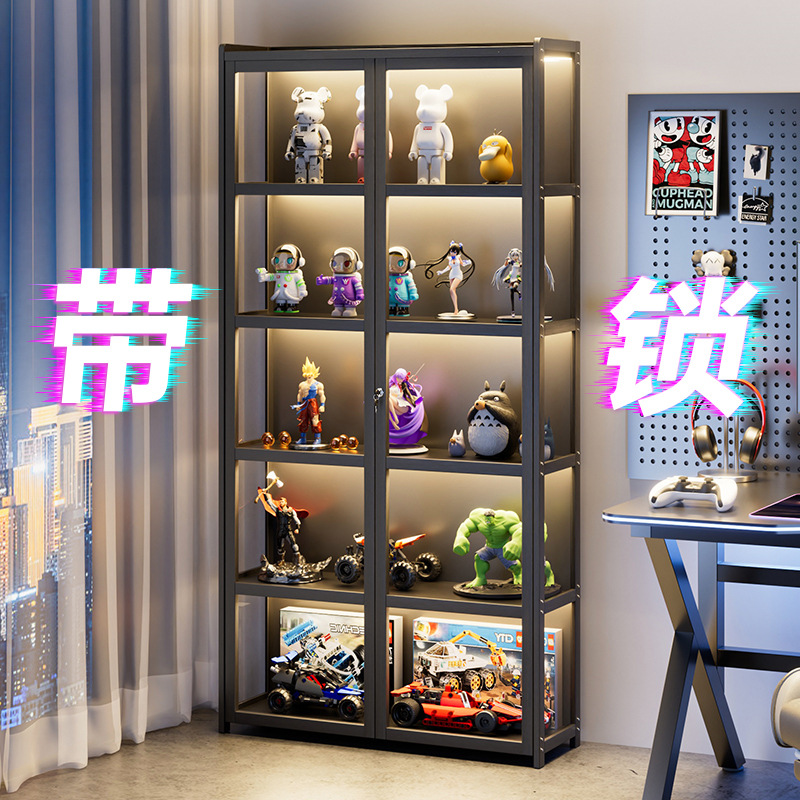 带锁手办柜家用分层展示收纳箱透明高清玻璃柜台大容量玩具