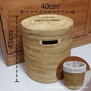 饰筐花篮手工编织手提杂物桶 越南秋藤编脏衣服桶浴室家用收纳筐装