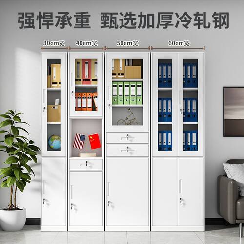 办公室文件柜钢制玻璃门书柜铁皮柜档案资料组合柜财务凭证柜带锁