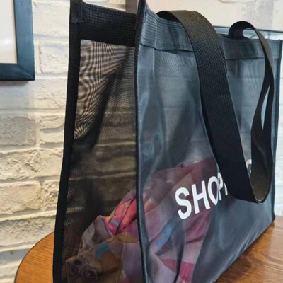 大容量网纱包手提袋外出时尚沙滩袋子游泳购物收纳便携女2024新款