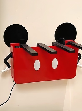 红色米奇路由器收纳盒免打孔壁挂式挂墙wifi无线电视机顶盒置物架