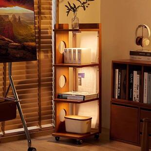 中古风转角柜置物书架子可移动落地客厅沙发边柜角展示床头实木窄