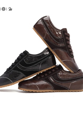 VCA女鞋德训鞋女春秋新款真皮平底轻便拼接百搭复古休闲牛皮板鞋