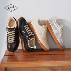 VCA加绒款德训鞋女鞋真皮新款轻便平底鞋秋冬软底休闲牛皮运动鞋