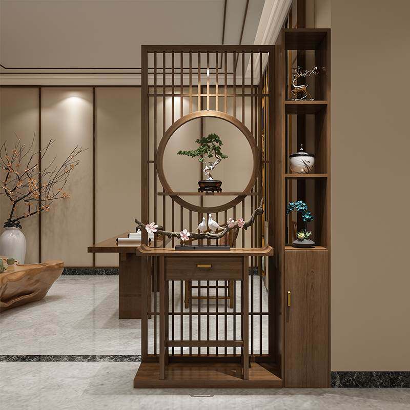 新中式置物架屏风隔断客厅餐厅进门遮挡卫生间实木玄关柜家居装饰