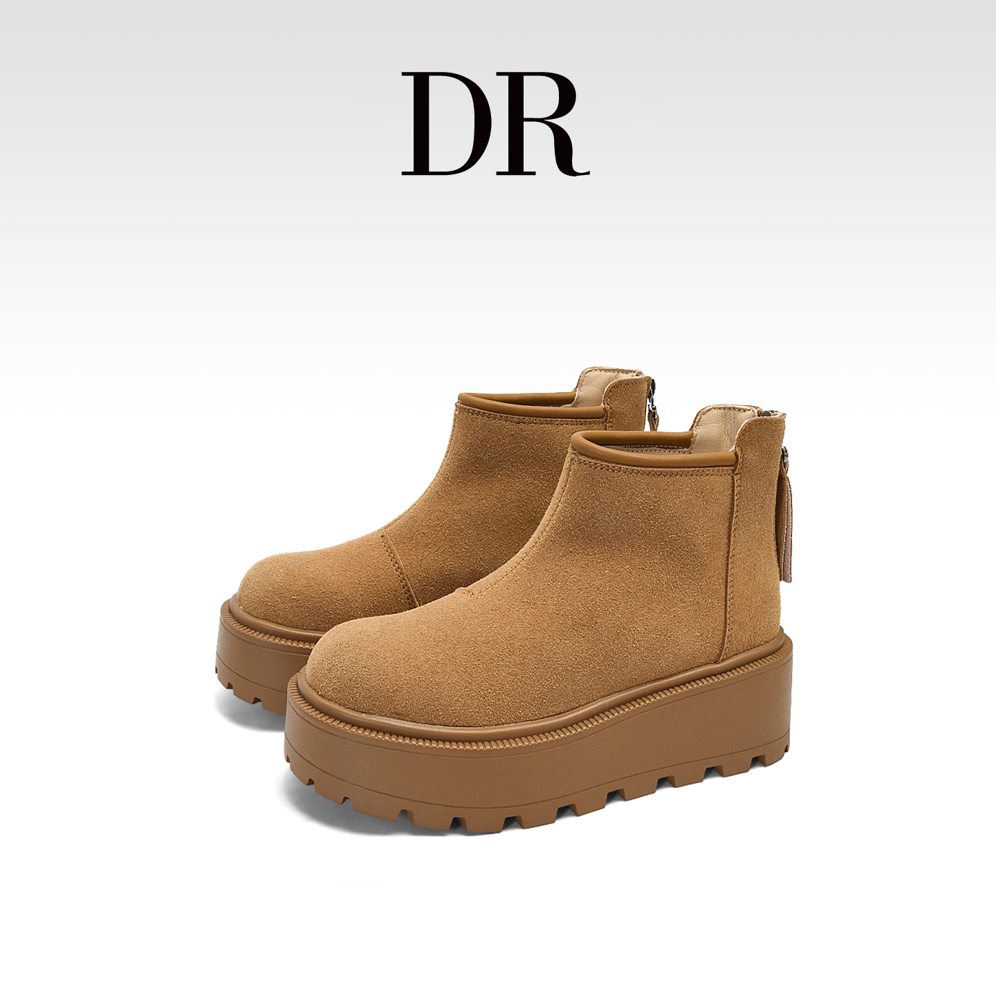 真皮加绒厚底保暖一脚蹬雪地靴