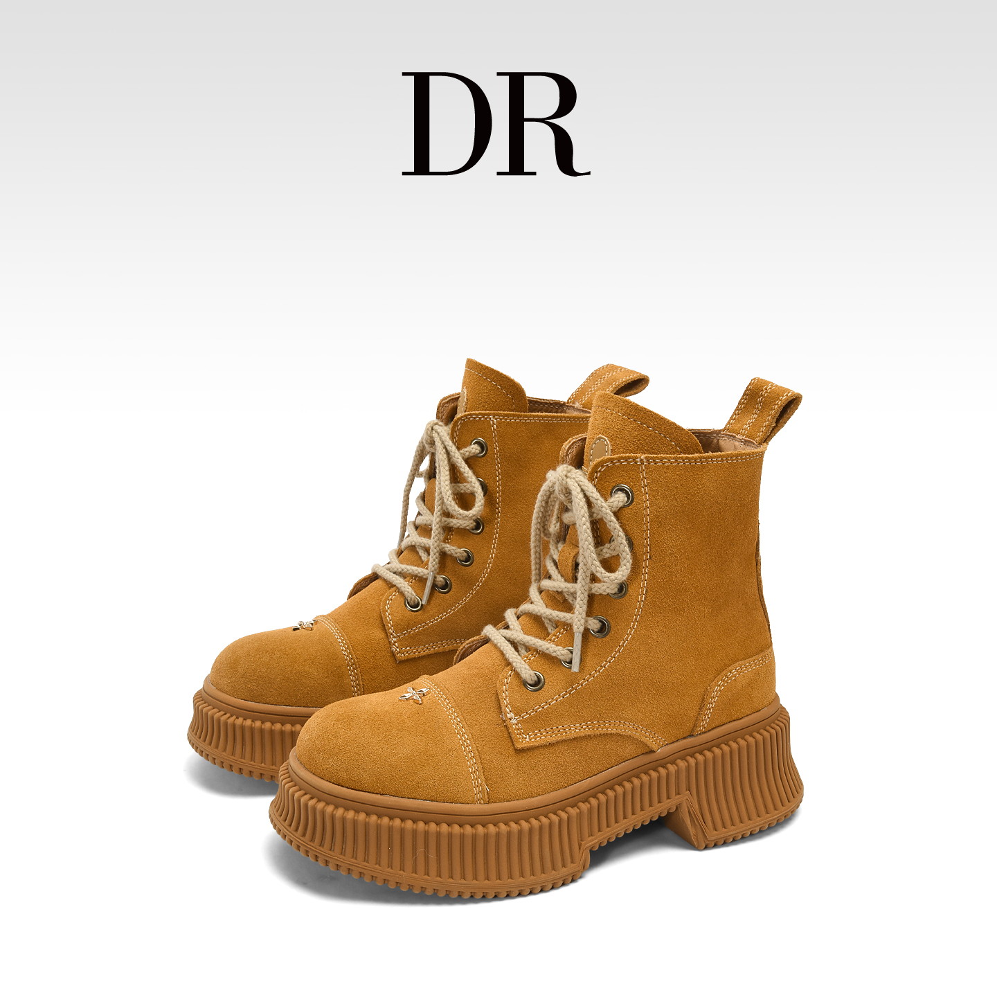 真皮厚底增高十字架大黄靴马丁靴