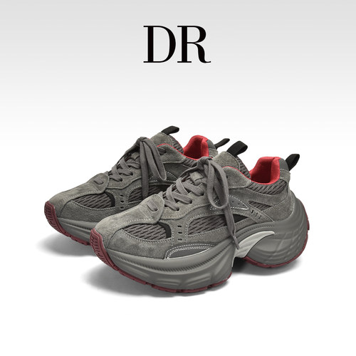 真皮厚底老爹鞋增高网面透气运动