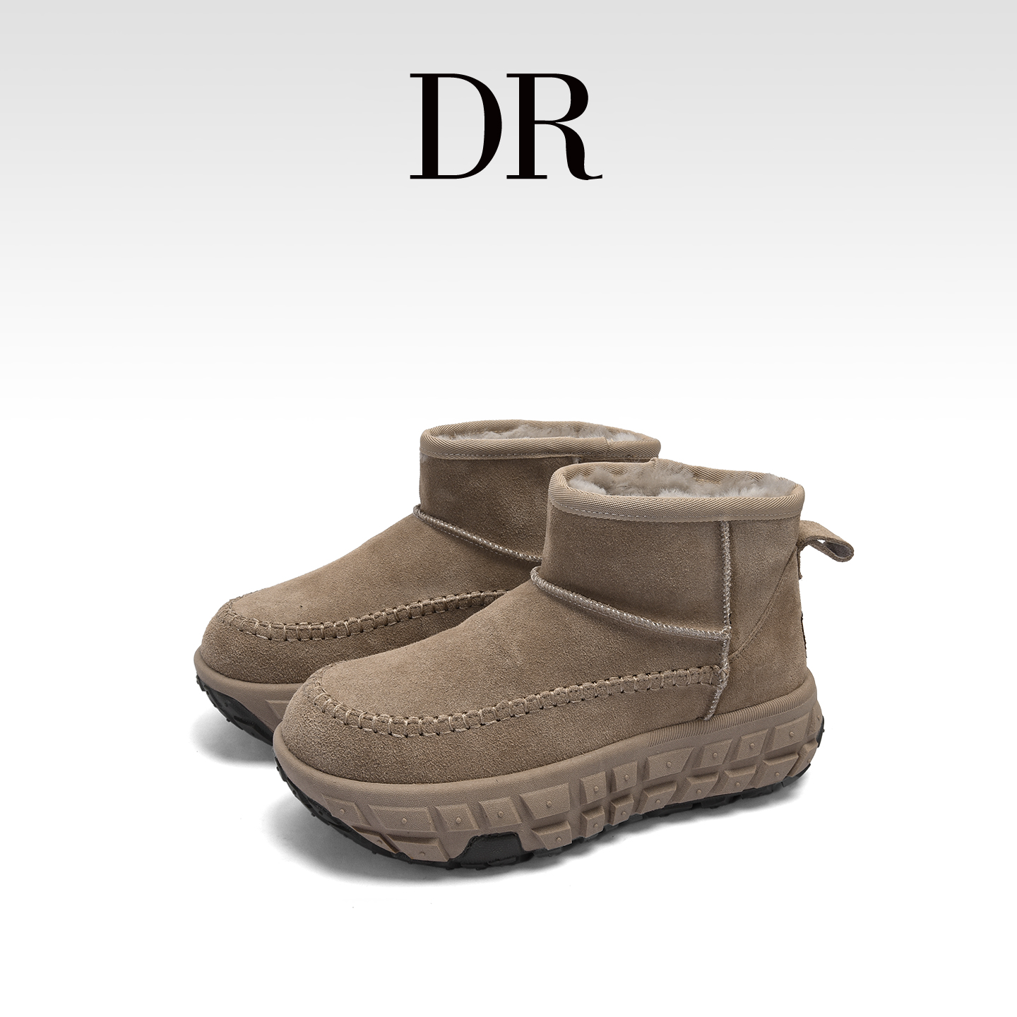 真皮加绒防滑厚底羊皮毛雪地靴