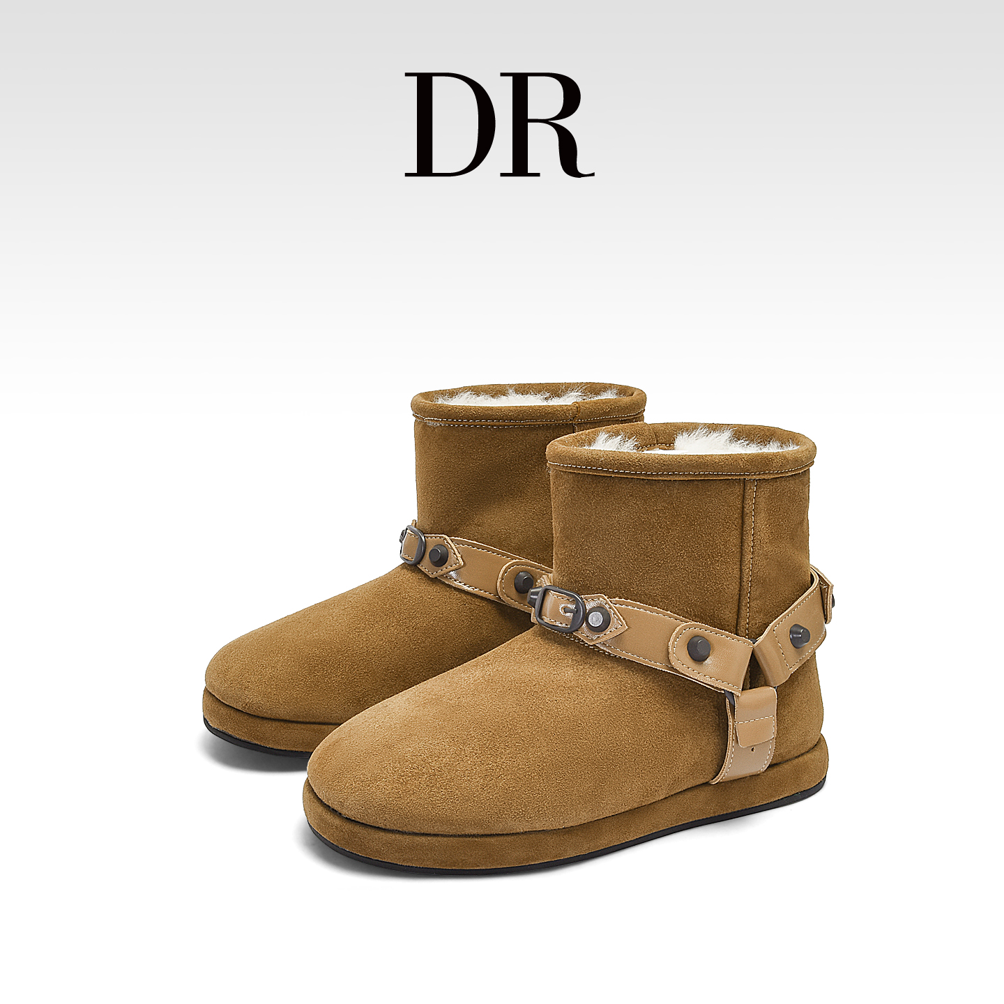 复古美拉德风皮带扣毛绒雪地靴