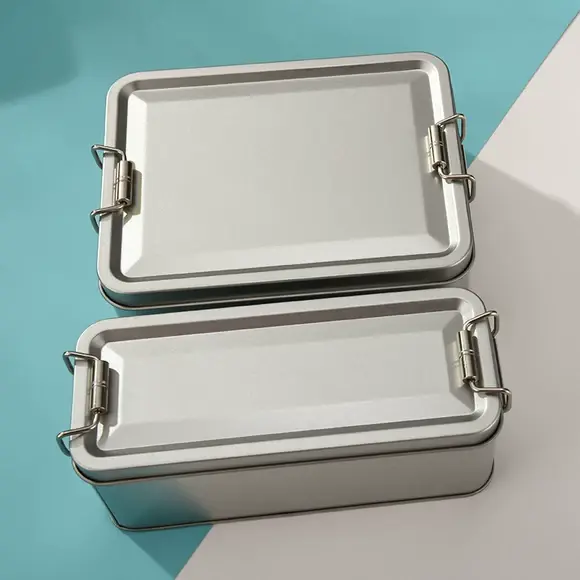 野餐铁盒子密封防漏保鲜盒长方形不锈钢食品级搭扣金属小型盒子
