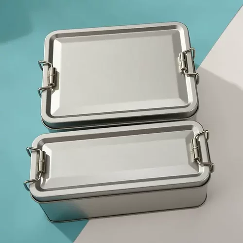 野餐铁盒子密封防漏保鲜盒长方形不锈钢食品级搭扣金属小型盒子