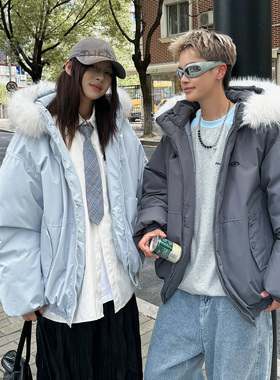 星同款情侣款大毛领派克服羽绒服冬季新款保暖工装棉服女外套