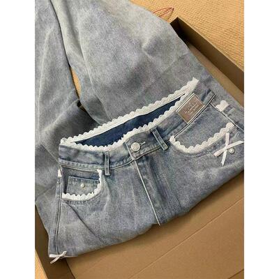 蕾丝花边蝴蝶结浅蓝色牛