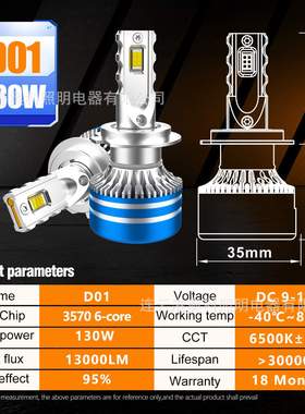 现货130W13000流明led汽车大灯ledh1h4h7h11900590069012车灯