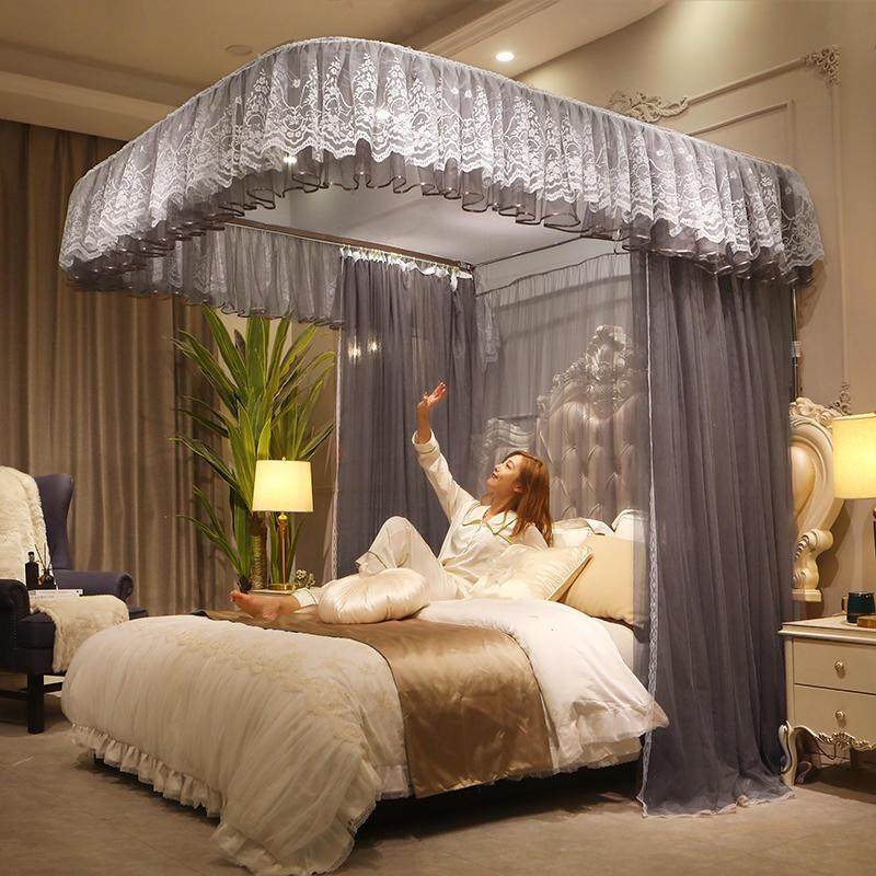 导轨蚊帐家用u型轨道支架加密加厚1.2m1.8床1.5米2公主风宫廷纹账