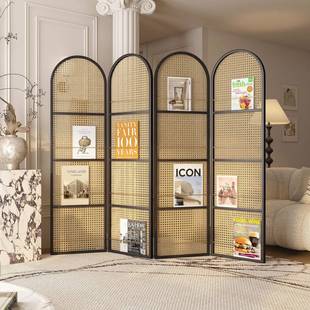 藤编屏风隔断客厅实木折叠可移动小户型遮挡入户民宿杂志书架 日式