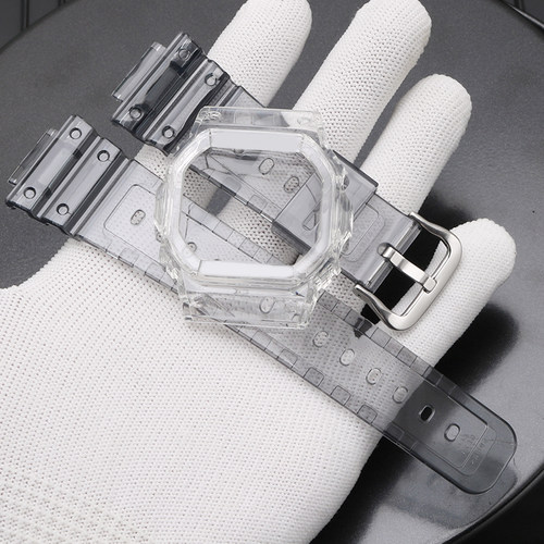 适配卡西欧DW-5600SK/5635 GWB5600冰韧冰电半透明小方块表壳表带