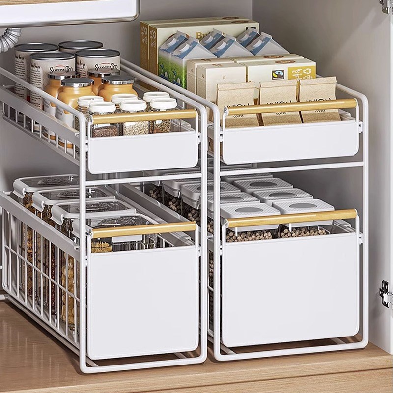 多功能厨房置物架橱柜内分层架子双层下水槽收纳神器抽屉拉篮