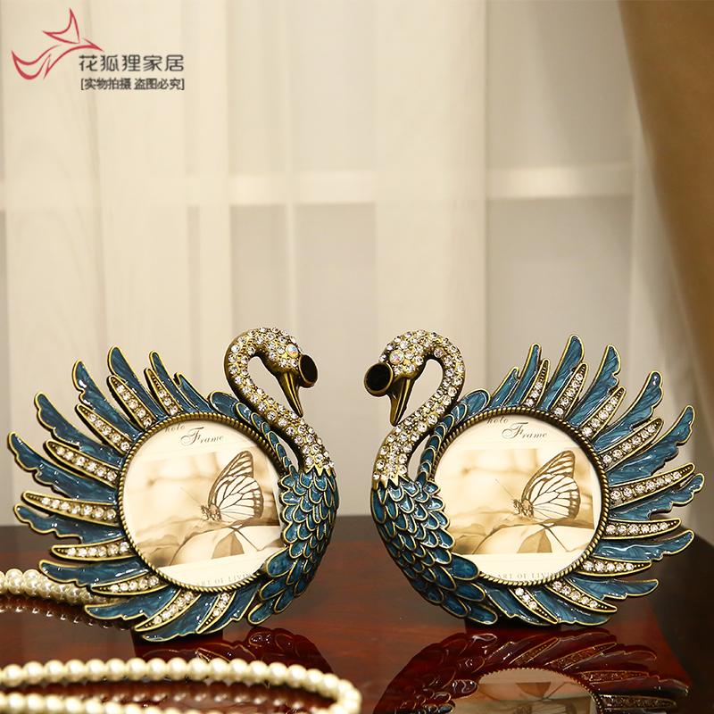 4寸天鹅欧式镶钻创意相框摆台宝宝大头照礼品情侣相片框加洗照片