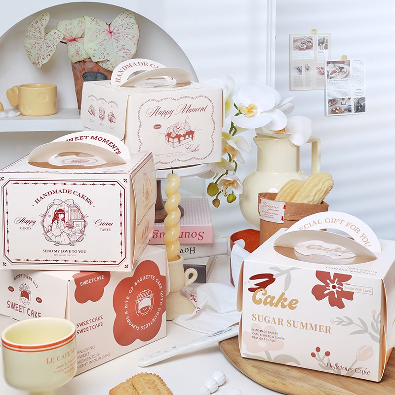 生日蛋糕盒包装盒子4寸蛋糕盒四寸小5寸蛋糕盒手提泡芙盒子可定制