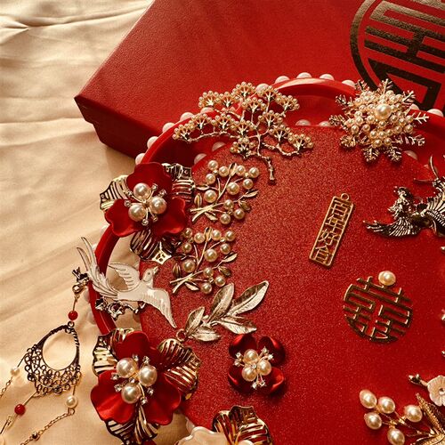 喜扇红色结婚扇新l娘中式婚礼秀禾服扇手工团扇diy材料包闺蜜礼物