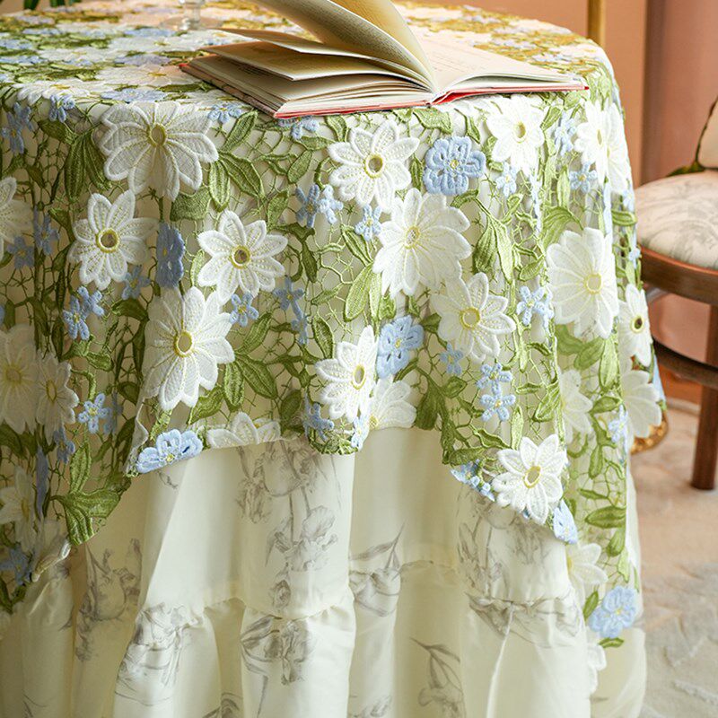 物几空间法式桌布田园p风圆桌布茶几盖布台布高级感全棉刺绣防尘