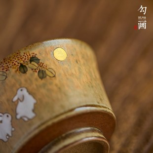 复古陶瓷茶杯主人杯x单个窑变手绘桂花生肖兔功夫茶品茗 勾画中式
