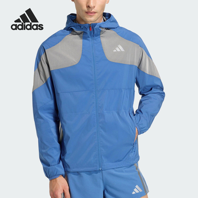 Adidas/阿迪达斯正品2025冬季款男士运动连帽拼接跑步外套KB1492