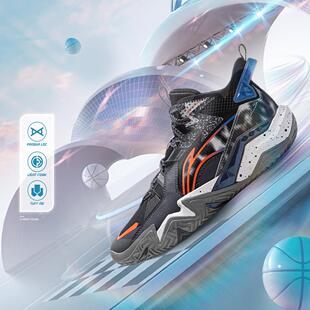 李寧正品 YKBU090 籃球系列男大童輕質回彈支撐穩定中幫運動籃球鞋
