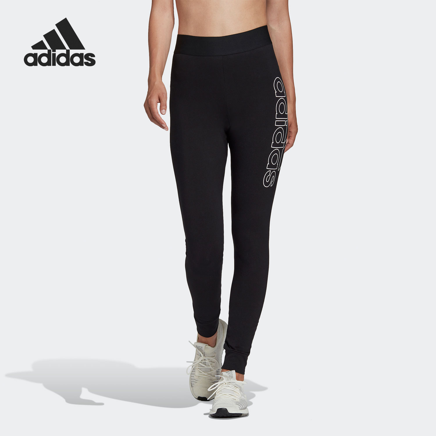Adidas/阿迪达斯正品2025女士字母印花高腰运动紧身裤FR5122